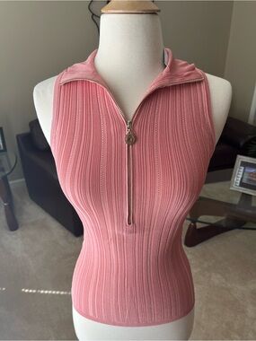 NWT White House Black Market Peachy Ribbed Zip-Front Sleeveless Tank